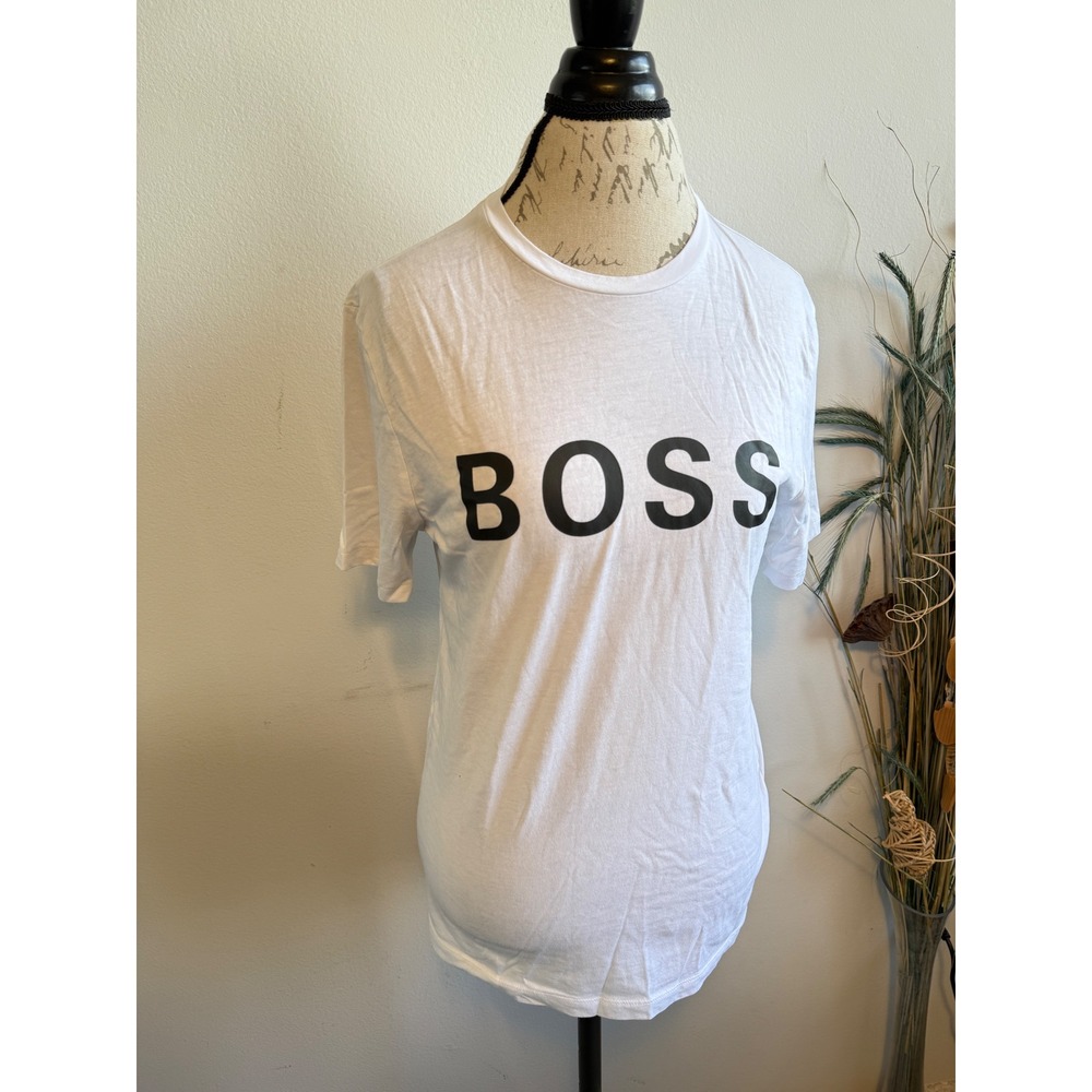 BOSS Hugo Boss Mens White Bionic Recycled Cotton Logo T-Shirt Size S Small